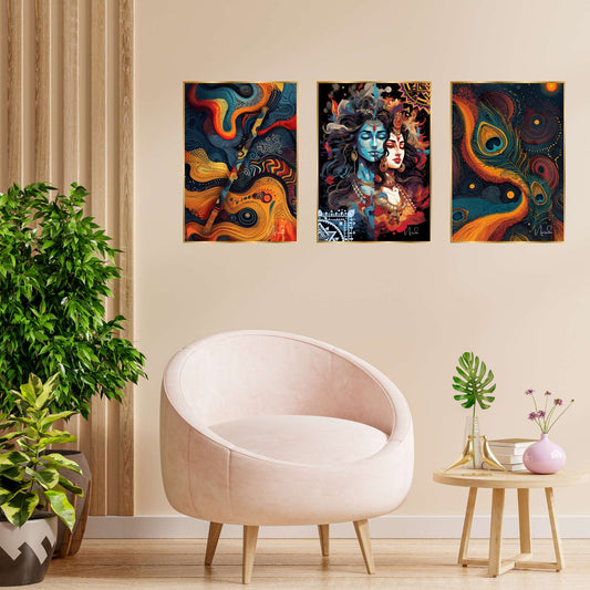 Set of Three Wall Paintings for Wall Dacoration Golden Framed Wall Paintings for Living Room & Bedroom Wall Art for Home Decoration & Office Wall DÃ©cor (24x18 inch CH-GD3-5)
