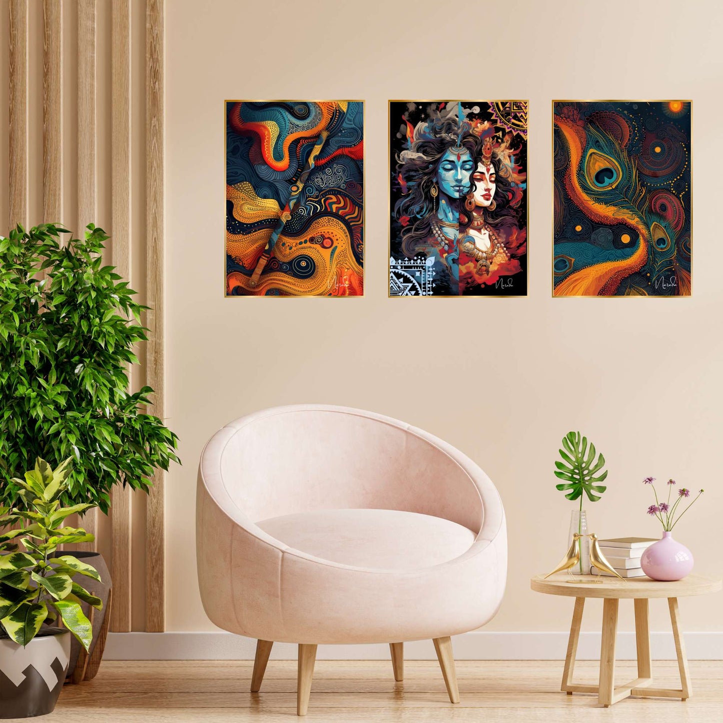 Set of Three Wall Paintings for Wall Dacoration Golden Framed Wall Paintings for Living Room & Bedroom Wall Art for Home Decoration & Office Wall DÃ©cor (18x12 inch CH-GD3-5)