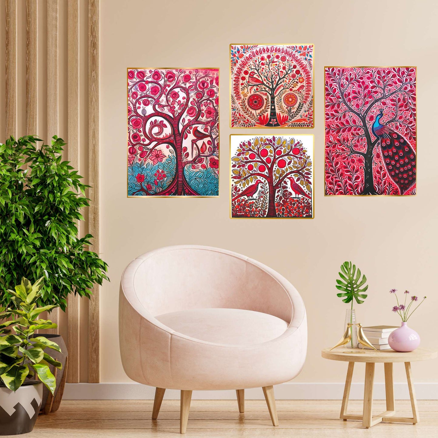 Set of Four Wall Paintings for Wall Dacoration Golden Framed Wall Paintings for Living Room & Bedroom Wall Art for Home Decoration & Office Wall DÃ©cor (13x10 inch CH-GD4-4)