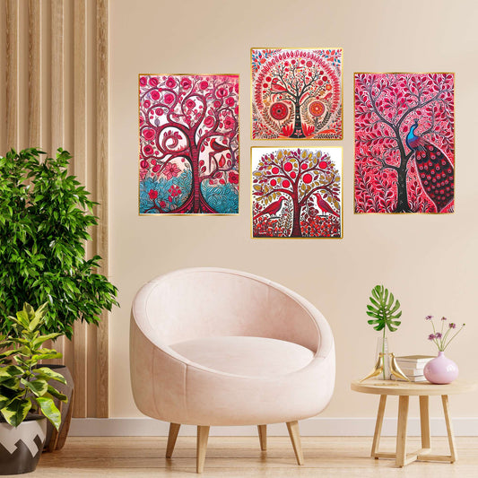 Set of Four Wall Paintings for Wall Dacoration Golden Framed Wall Paintings for Living Room & Bedroom Wall Art for Home Decoration & Office Wall DÃ©cor (13x10 inch CH-GD4-4)