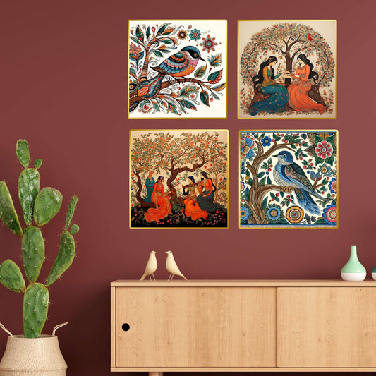 Set of Four Wall Paintings for Wall Dacoration Golden Framed Wall Paintings for Living Room & Bedroom Wall Art for Home Decoration & Office Wall DÃ©cor (13x10 inch CH-GD4-8)