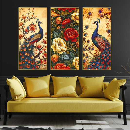 Set of Three large Wall Paintings for Wall Dacoration Golden Framed Wall Paintings for Living Room & Bedroom Wall Art for Home Decoration & Office Wall DÃ©cor (14x11 inch CH-LGD3-5)