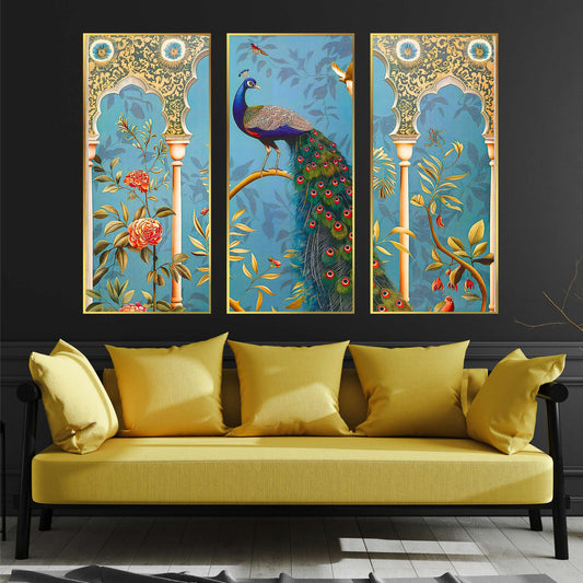 Set of Three large Wall Paintings for Wall Dacoration Golden Framed Wall Paintings for Living Room & Bedroom Wall Art for Home Decoration & Office Wall DÃ©cor (14x11 inch CH-LGD3-4)