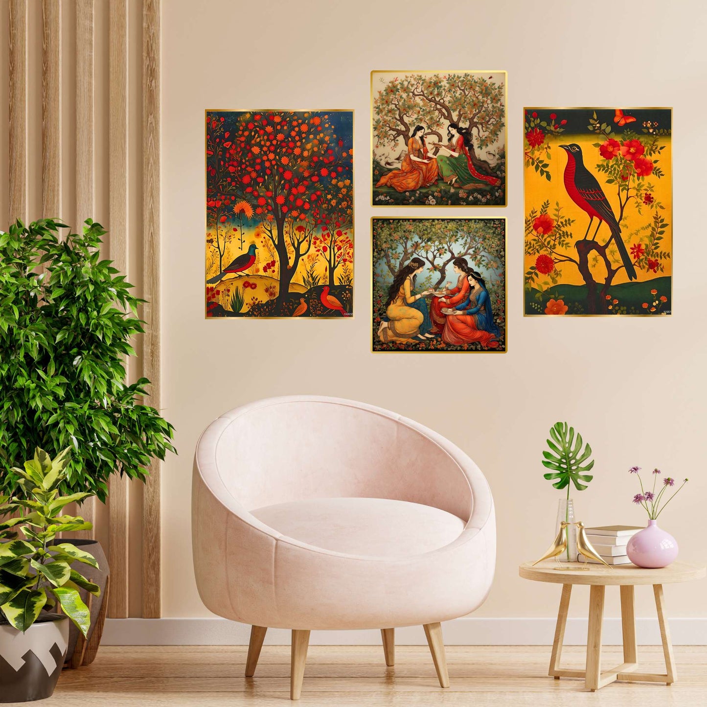 Set of Four Wall Paintings for Wall Dacoration Golden Framed Wall Paintings for Living Room & Bedroom Wall Art for Home Decoration & Office Wall DÃ©cor (13x10 inch CH-GD4-13)
