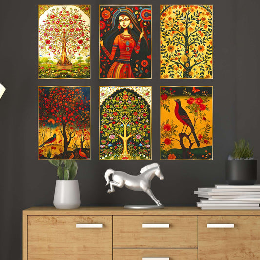 Set of Six Wall Paintings for Wall Dacoration Golden Framed Wall Paintings for Living Room & Bedroom Wall Art for Home Decoration & Office Wall DÃ©cor (13x10 inch CH-GD6-6)