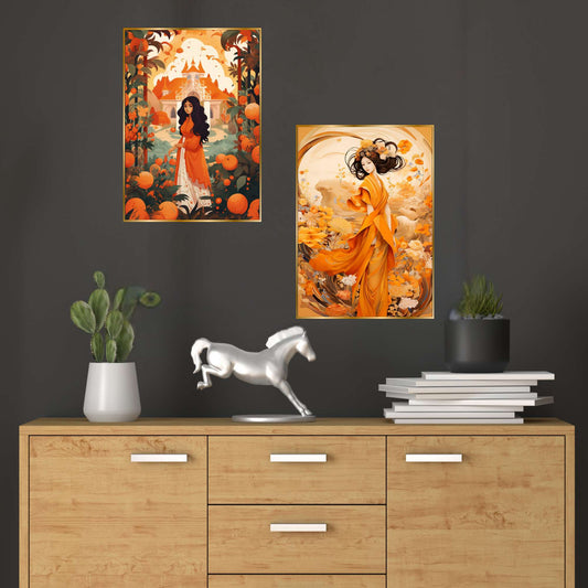 Set of Two Wall Paintings for Wall Dacoration Golden Framed Wall Paintings for Living Room & Bedroom Wall Art for Home Decoration & Office Wall DÃ©cor (14x11 inch CH-GD2-20)