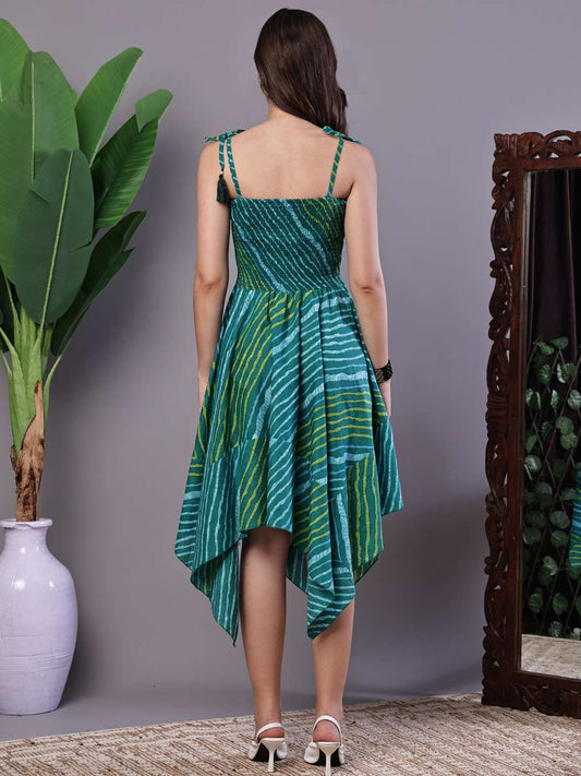 Women's Leheriya Asymmetrical Hem Smocked A-Line Dress Midi Dresses - XXL