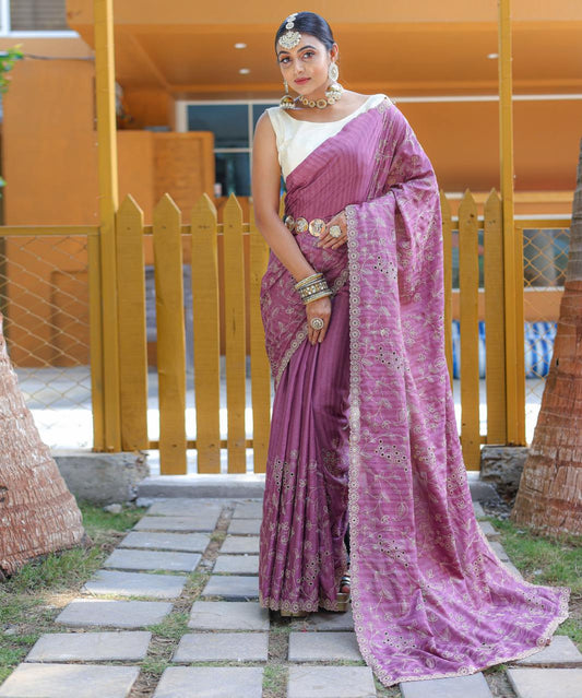 Women's Royal Prussian Blue Georgette Saree with Intricate Silver Thread & Mirror Work Embroidery â Perfect for Festive & Wedding Celebrations
