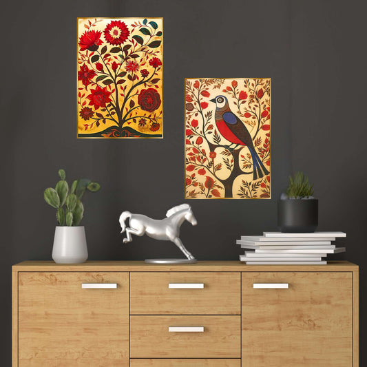 Set of Two Wall Paintings for Wall Dacoration Golden Framed Wall Paintings for Living Room & Bedroom Wall Art for Home Decoration & Office Wall DÃ©cor (14x11 inch CH-GD2-13)