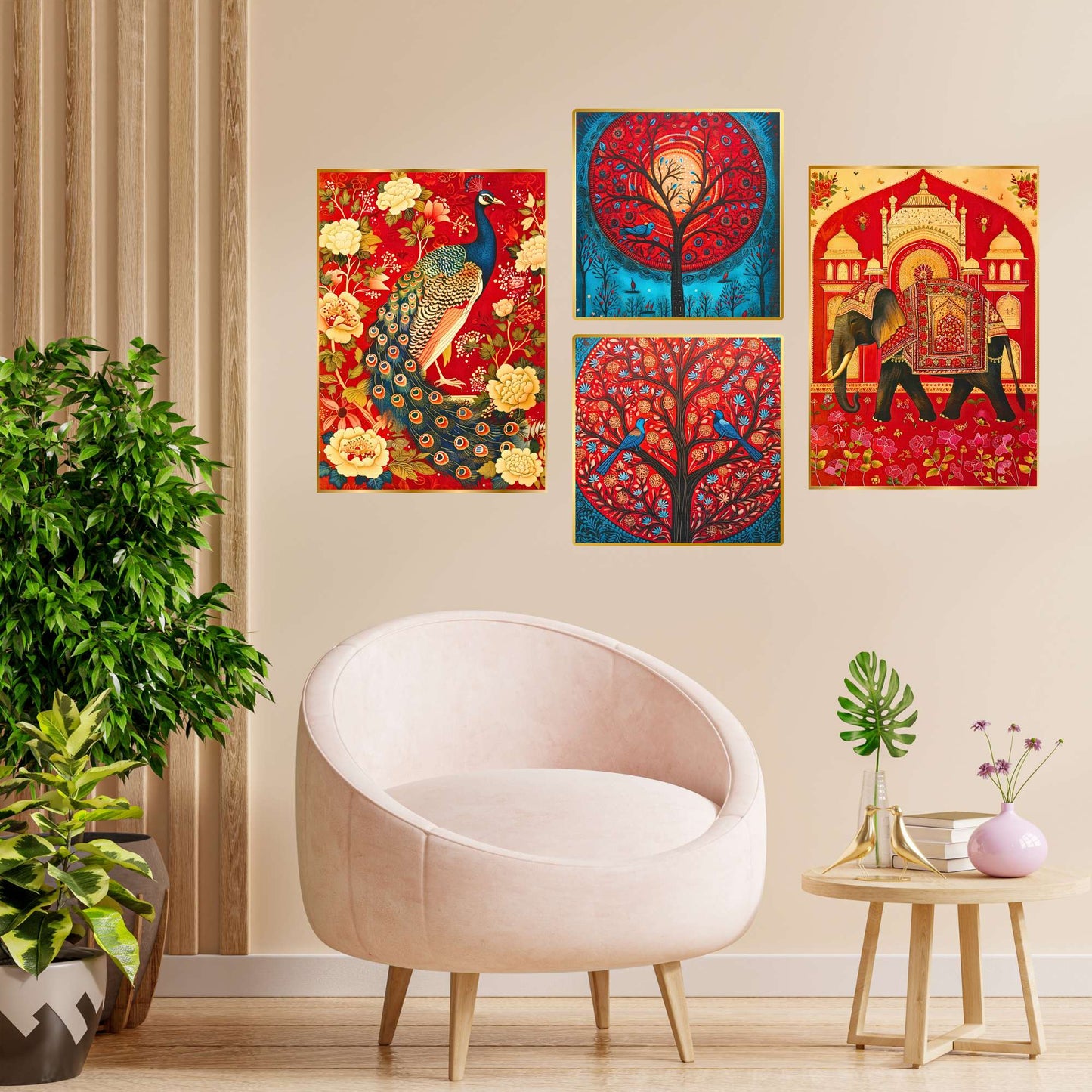 Set of Four Wall Paintings for Wall Dacoration Golden Framed Wall Paintings for Living Room & Bedroom Wall Art for Home Decoration & Office Wall DÃ©cor (13x10 inch CH-GD4-15)