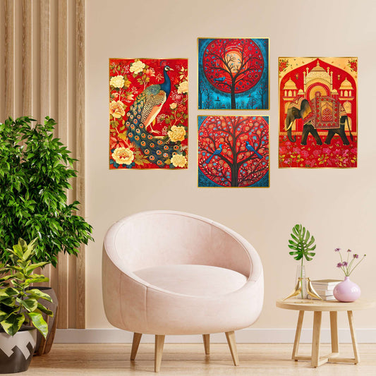 Set of Four Wall Paintings for Wall Dacoration Golden Framed Wall Paintings for Living Room & Bedroom Wall Art for Home Decoration & Office Wall DÃ©cor (13x10 inch CH-GD4-15)