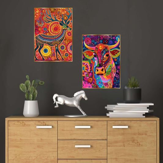 Set of Two Wall Paintings for Wall Dacoration Golden Framed Wall Paintings for Living Room & Bedroom Wall Art for Home Decoration & Office Wall DÃ©cor (14x11 inch CH-GD2-8)