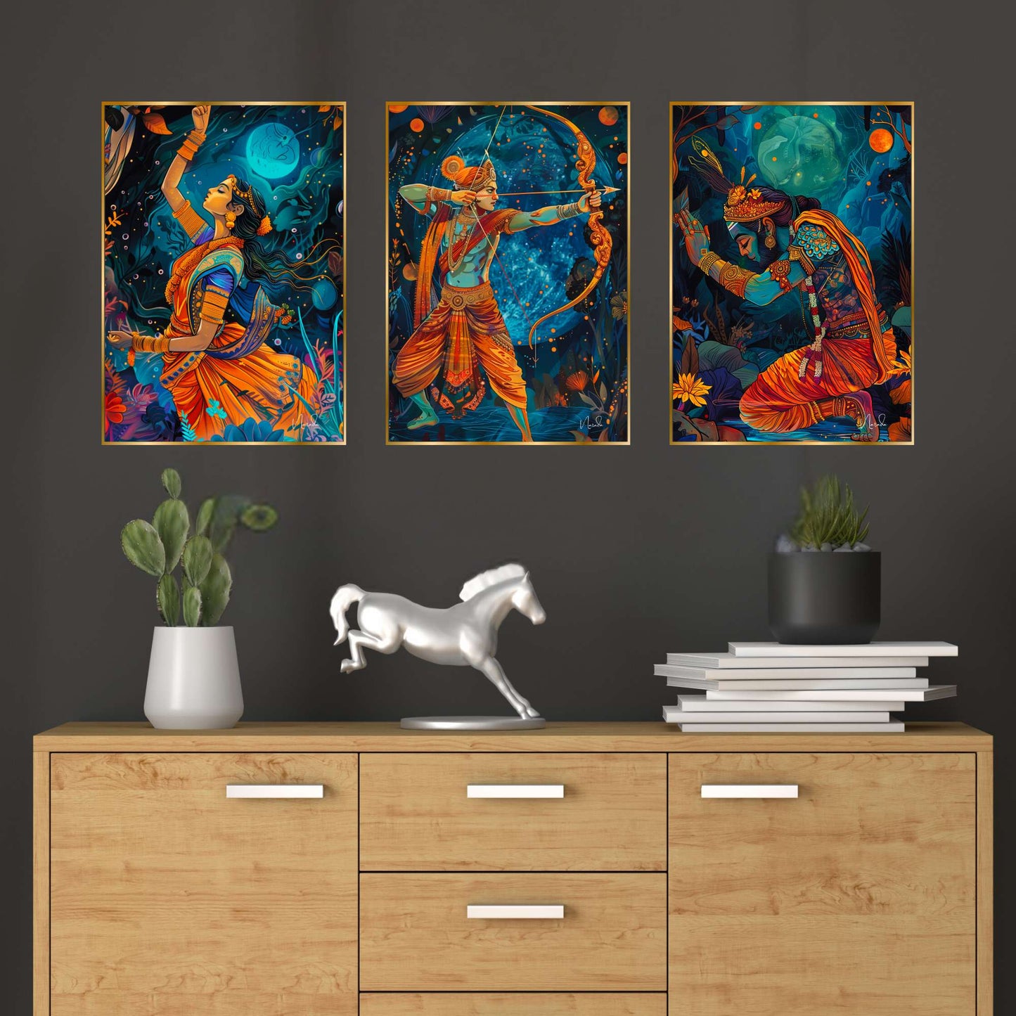 Set of Three Wall Paintings for Wall Dacoration Golden Framed Wall Paintings for Living Room & Bedroom Wall Art for Home Decoration & Office Wall DÃ©cor (18x12 inch CH-GD3-13)