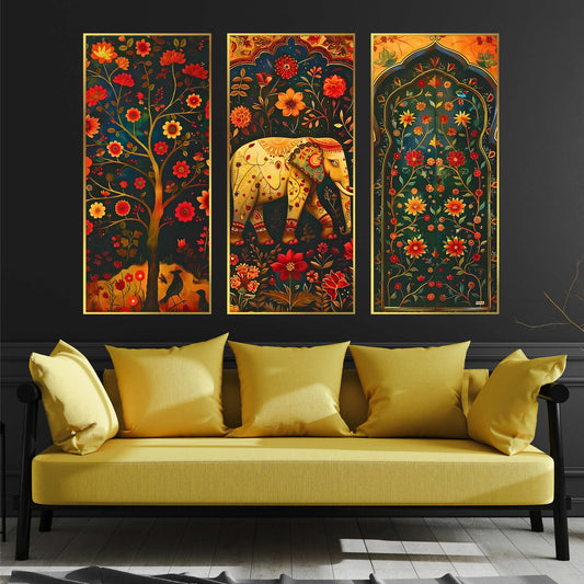 Set of Three large Wall Paintings for Wall Dacoration Golden Framed Wall Paintings for Living Room & Bedroom Wall Art for Home Decoration & Office Wall DÃ©cor (14x11 inch CH-LGD3-3)