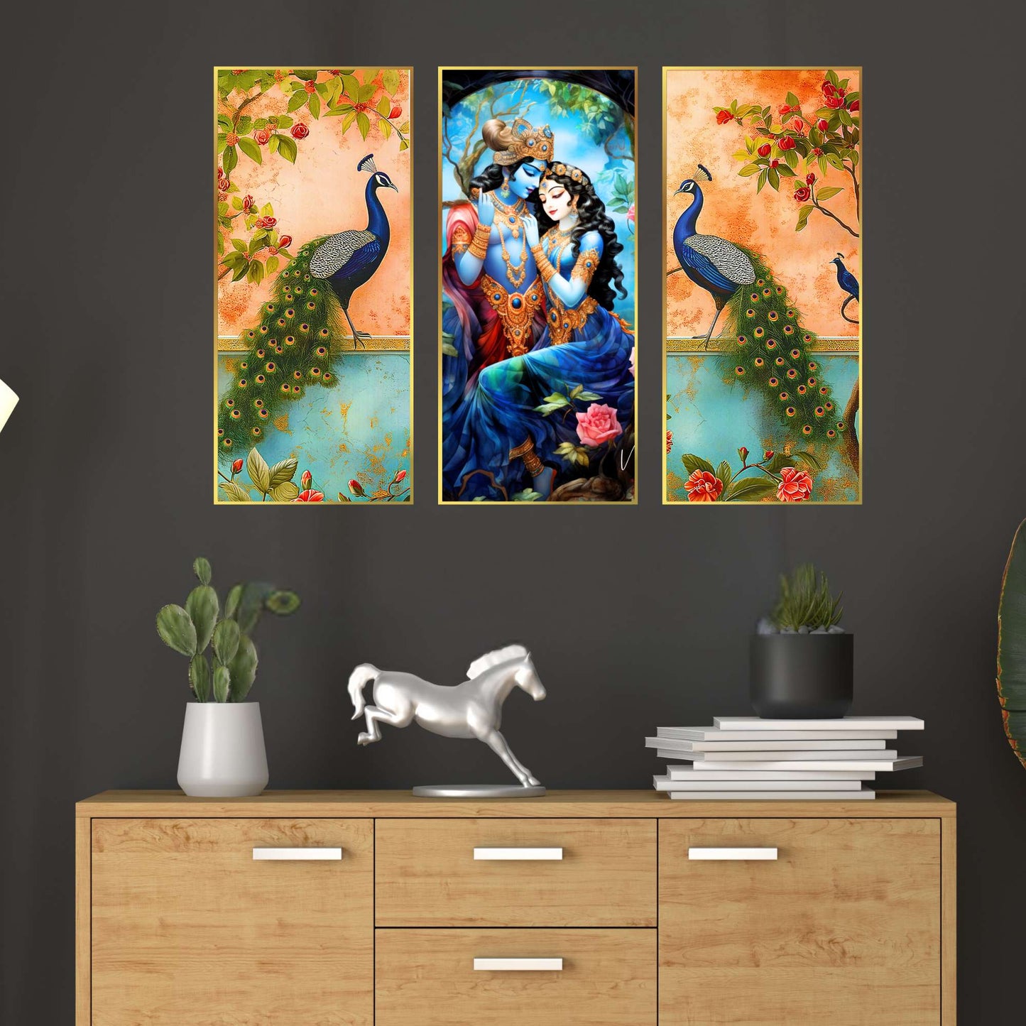 Set of Three large Wall Paintings for Wall Dacoration Golden Framed Wall Paintings for Living Room & Bedroom Wall Art for Home Decoration & Office Wall DÃ©cor (14x11 inch CH-LGD3-7)