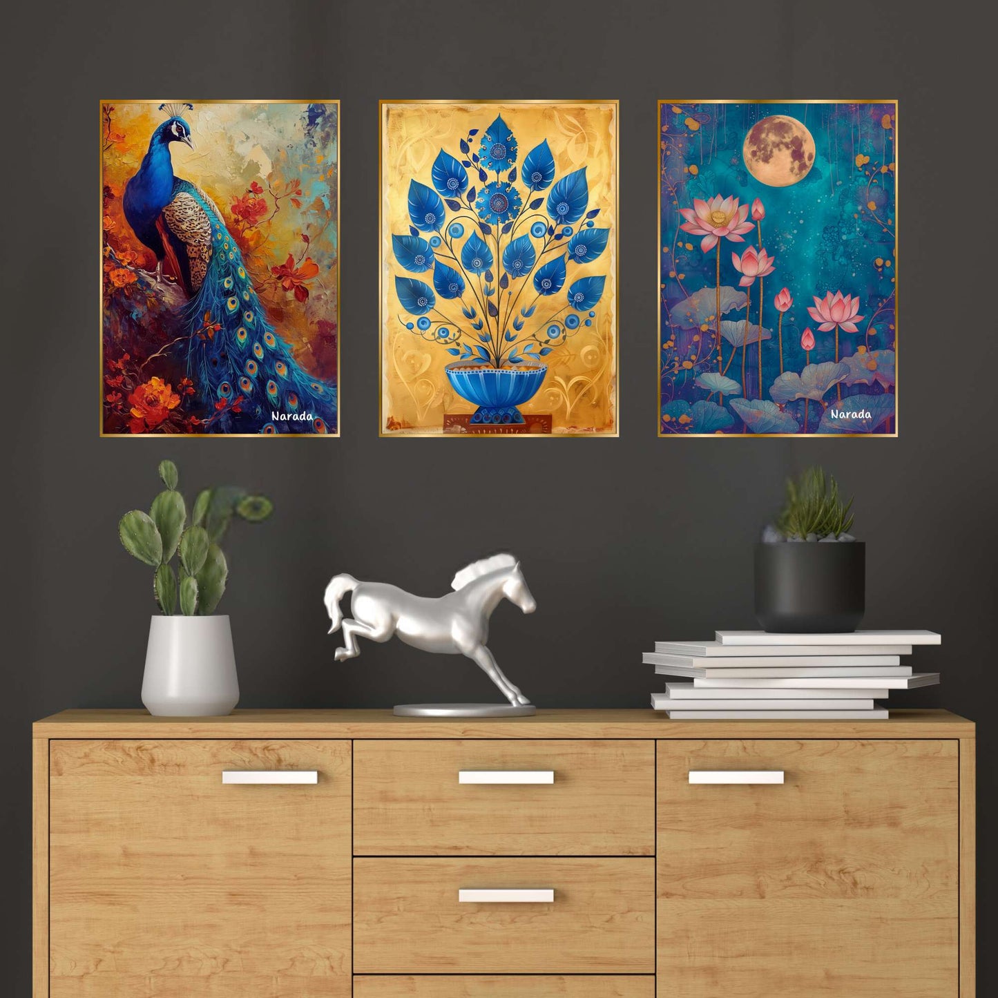 Set of Three Wall Paintings for Wall Dacoration Golden Framed Wall Paintings for Living Room & Bedroom Wall Art for Home Decoration & Office Wall DÃ©cor (24x18 inch CH-GD3-11)