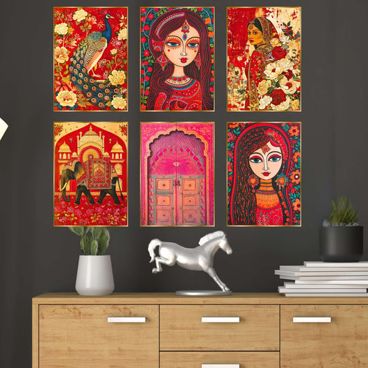 Set of Six Wall Paintings for Wall Dacoration Golden Framed Wall Paintings for Living Room & Bedroom Wall Art for Home Decoration & Office Wall DÃ©cor (13x10 inch CH-GD6-5)