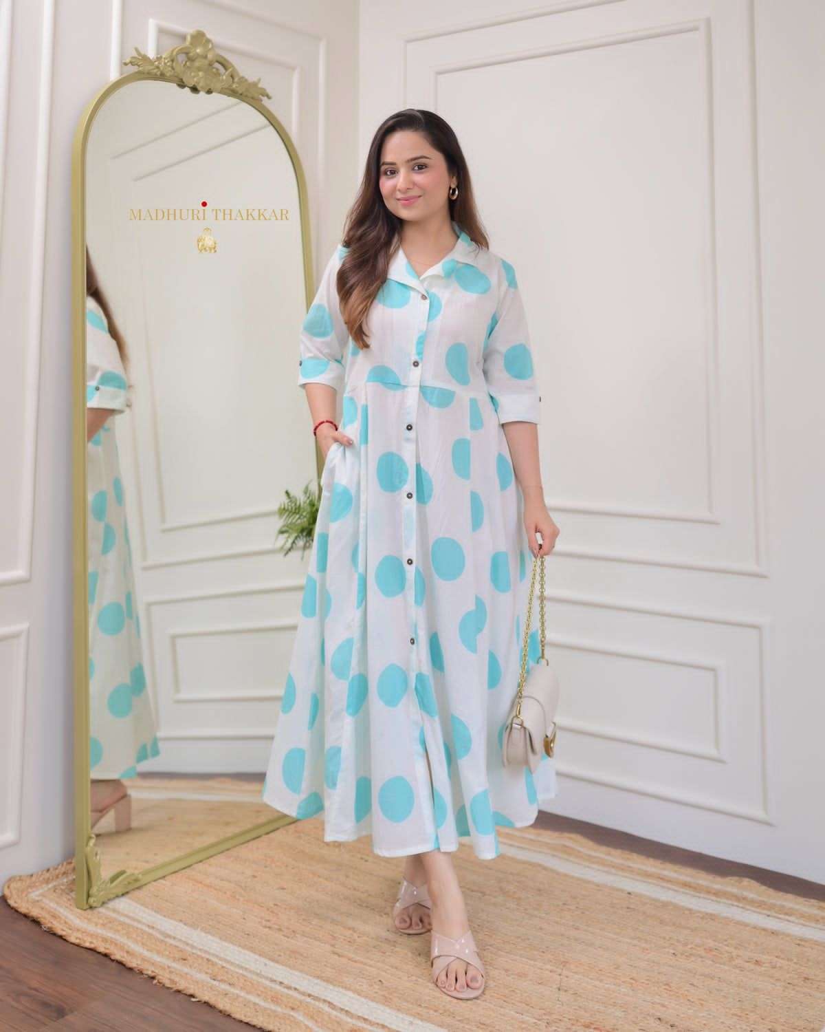 Women's Cotton Floral Printed 3/4 quarter sleeve A-Line printed kurti - M