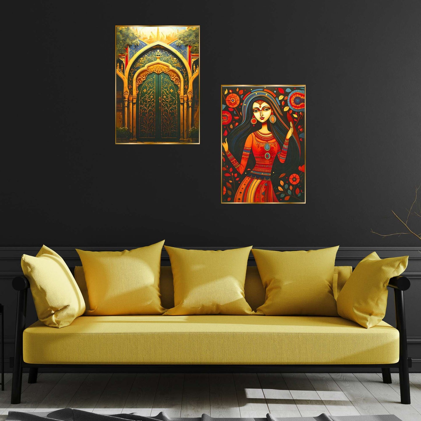 Set of Two Wall Paintings for Wall Dacoration Golden Framed Wall Paintings for Living Room & Bedroom Wall Art for Home Decoration & Office Wall DÃ©cor (14x11 inch CH-GD2-16)