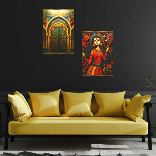 Set of Two Wall Paintings for Wall Dacoration Golden Framed Wall Paintings for Living Room & Bedroom Wall Art for Home Decoration & Office Wall DÃ©cor (14x11 inch CH-GD2-16)