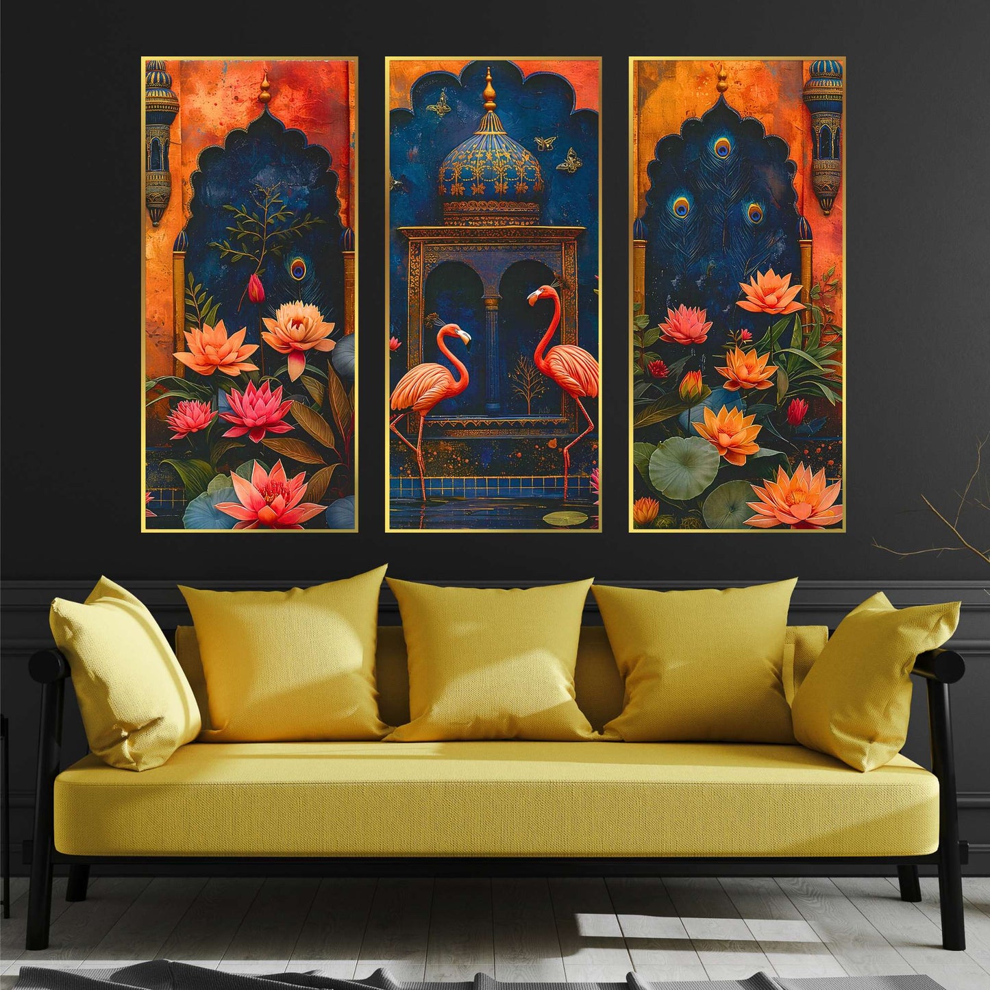 Set of Three large Wall Paintings for Wall Dacoration Golden Framed Wall Paintings for Living Room & Bedroom Wall Art for Home Decoration & Office Wall DÃ©cor (14x11 inch CH-LGD3-1)