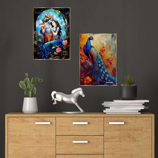 Set of Two Wall Paintings for Wall Dacoration Golden Framed Wall Paintings for Living Room & Bedroom Wall Art for Home Decoration & Office Wall DÃ©cor (14x11 inch CH-GD2-5)